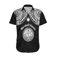 Personalised Marshall Islands Hawaiian Shirt Black Polynesian Tribal Mix Coat Of Arms - Wonder Print Shop