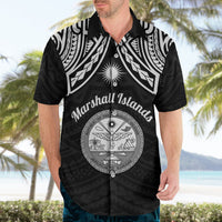 Personalised Marshall Islands Hawaiian Shirt Black Polynesian Tribal Mix Coat Of Arms - Wonder Print Shop