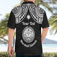 Personalised Marshall Islands Hawaiian Shirt Black Polynesian Tribal Mix Coat Of Arms - Wonder Print Shop