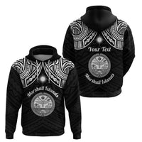 Personalised Marshall Islands Hoodie Black Polynesian Tribal Mix Coat Of Arms - Wonder Print Shop