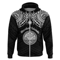 Personalised Marshall Islands Hoodie Black Polynesian Tribal Mix Coat Of Arms - Wonder Print Shop