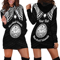 Personalised Marshall Islands Hoodie Dress Black Polynesian Tribal Mix Coat Of Arms - Wonder Print Shop