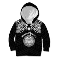 Personalised Marshall Islands Kid Hoodie Black Polynesian Tribal Mix Coat Of Arms - Wonder Print Shop
