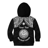 Personalised Marshall Islands Kid Hoodie Black Polynesian Tribal Mix Coat Of Arms - Wonder Print Shop