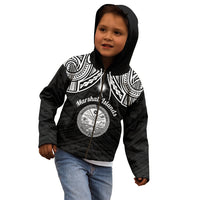 Personalised Marshall Islands Kid Hoodie Black Polynesian Tribal Mix Coat Of Arms - Wonder Print Shop