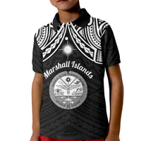 Personalised Marshall Islands Kid Polo Shirt Black Polynesian Tribal Mix Coat Of Arms - Wonder Print Shop