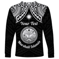 Personalised Marshall Islands Long Sleeve Shirt Black Polynesian Tribal Mix Coat Of Arms - Wonder Print Shop