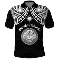 Personalised Marshall Islands Polo Shirt Black Polynesian Tribal Mix Coat Of Arms - Wonder Print Shop