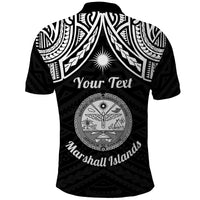 Personalised Marshall Islands Polo Shirt Black Polynesian Tribal Mix Coat Of Arms - Wonder Print Shop