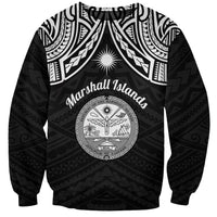 Personalised Marshall Islands Sweatshirt Black Polynesian Tribal Mix Coat Of Arms - Wonder Print Shop