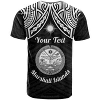 Personalised Marshall Islands T Shirt Black Polynesian Tribal Mix Coat Of Arms - Wonder Print Shop
