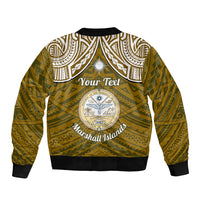 Personalised Marshall Islands Bomber Jacket Gold Polynesian Tribal Mix Coat Of Arms - Wonder Print Shop