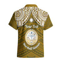 Personalised Marshall Islands Hawaiian Shirt Gold Polynesian Tribal Mix Coat Of Arms - Wonder Print Shop