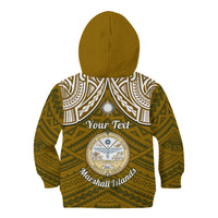 Personalised Marshall Islands Kid Hoodie Gold Polynesian Tribal Mix Coat Of Arms - Wonder Print Shop