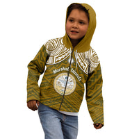 Personalised Marshall Islands Kid Hoodie Gold Polynesian Tribal Mix Coat Of Arms - Wonder Print Shop