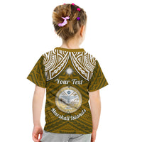 Personalised Marshall Islands Kid T Shirt Gold Polynesian Tribal Mix Coat Of Arms - Wonder Print Shop