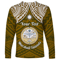 Personalised Marshall Islands Long Sleeve Shirt Gold Polynesian Tribal Mix Coat Of Arms - Wonder Print Shop