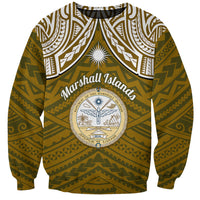 Personalised Marshall Islands Sweatshirt Gold Polynesian Tribal Mix Coat Of Arms - Wonder Print Shop