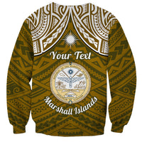 Personalised Marshall Islands Sweatshirt Gold Polynesian Tribal Mix Coat Of Arms - Wonder Print Shop