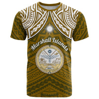 Personalised Marshall Islands T Shirt Gold Polynesian Tribal Mix Coat Of Arms - Wonder Print Shop