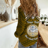 Personalised Marshall Islands Women Casual Shirt Gold Polynesian Tribal Mix Coat Of Arms - Wonder Print Shop