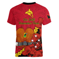 Polynesian Pride Remembrance Day PNG Women V Neck T Shirt Papua New Guinea We Will Remember Them - Wonder Print Shop