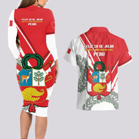 Peru Independence Day Couples Matching Long Sleeve Bodycon Dress and Hawaiian Shirt Peruvian Coat Of Arms Feliz 28 de Julio - Wonder Print Shop