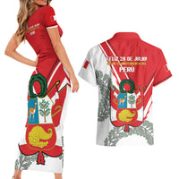 Peru Independence Day Couples Matching Short Sleeve Bodycon Dress and Hawaiian Shirt Peruvian Coat Of Arms Feliz 28 de Julio - Wonder Print Shop