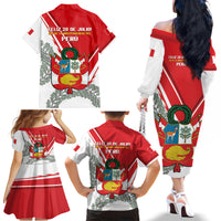 Peru Independence Day Family Matching Off The Shoulder Long Sleeve Dress and Hawaiian Shirt Peruvian Coat Of Arms Feliz 28 de Julio - Wonder Print Shop