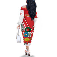Peru Independence Day Family Matching Off The Shoulder Long Sleeve Dress and Hawaiian Shirt Peruvian Coat Of Arms Feliz 28 de Julio - Wonder Print Shop