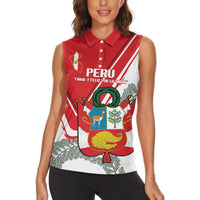 Peru Independence Day Women Sleeveless Polo Shirt Peruvian Coat Of Arms Feliz 28 de Julio - Wonder Print Shop