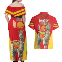 Personalised Peru Independence Day Couples Matching Off Shoulder Maxi Dress and Hawaiian Shirt Peruvian Alpaca Feliz 28 de Julio - Wonder Print Shop