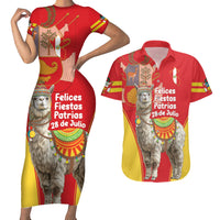 Personalised Peru Independence Day Couples Matching Short Sleeve Bodycon Dress and Hawaiian Shirt Peruvian Alpaca Feliz 28 de Julio - Wonder Print Shop