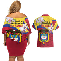 Colombia Independence Day Couples Matching Off Shoulder Short Dress and Hawaiian Shirt Feliz Dia de la Independencia - Wonder Print Shop