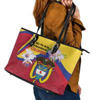 Colombia Independence Day Leather Tote Bag Feliz Dia de la Independencia - Wonder Print Shop