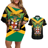 Jamaica Independence Day Couples Matching Off Shoulder Short Dress and Hawaiian Shirt Jumieka Coat Of Arms Mix Hummingbird - Wonder Print Shop