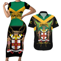 Jamaica Independence Day Couples Matching Short Sleeve Bodycon Dress and Hawaiian Shirt Jumieka Coat Of Arms Mix Hummingbird - Wonder Print Shop
