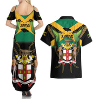 Jamaica Independence Day Couples Matching Summer Maxi Dress and Hawaiian Shirt Jumieka Coat Of Arms Mix Hummingbird - Wonder Print Shop