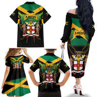 Jamaica Independence Day Family Matching Off The Shoulder Long Sleeve Dress and Hawaiian Shirt Jumieka Coat Of Arms Mix Hummingbird - Wonder Print Shop