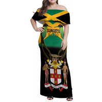Jamaica Independence Day Family Matching Off Shoulder Maxi Dress and Hawaiian Shirt Jumieka Coat Of Arms Mix Hummingbird - Wonder Print Shop