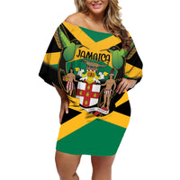 Jamaica Independence Day Family Matching Off Shoulder Short Dress and Hawaiian Shirt Jumieka Coat Of Arms Mix Hummingbird - Wonder Print Shop