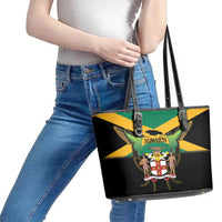 Jamaica Independence Day Leather Tote Bag Jumieka Coat Of Arms Mix Hummingbird - Wonder Print Shop
