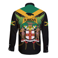 Jamaica Independence Day Long Sleeve Button Shirt Jumieka Coat Of Arms Mix Hummingbird - Wonder Print Shop