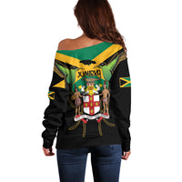 Jamaica Independence Day Off Shoulder Sweater Jumieka Coat Of Arms Mix Hummingbird - Wonder Print Shop