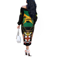 Jamaica Independence Day Off The Shoulder Long Sleeve Dress Jumieka Coat Of Arms Mix Hummingbird - Wonder Print Shop