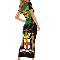 Jamaica Independence Day Short Sleeve Bodycon Dress Jumieka Coat Of Arms Mix Hummingbird - Wonder Print Shop