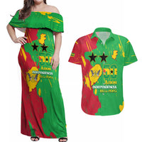 Sao Tome and Principe Independence Day Couples Matching Off Shoulder Maxi Dress and Hawaiian Shirt 50 Anos Independencia