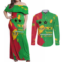 Sao Tome and Principe Independence Day Couples Matching Off Shoulder Maxi Dress and Long Sleeve Button Shirt 50 Anos Independencia