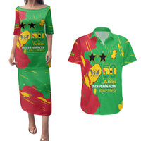 Sao Tome and Principe Independence Day Couples Matching Puletasi and Hawaiian Shirt 50 Anos Independencia