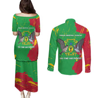 Sao Tome and Principe Independence Day Couples Matching Puletasi and Long Sleeve Button Shirt 50 Anos Independencia